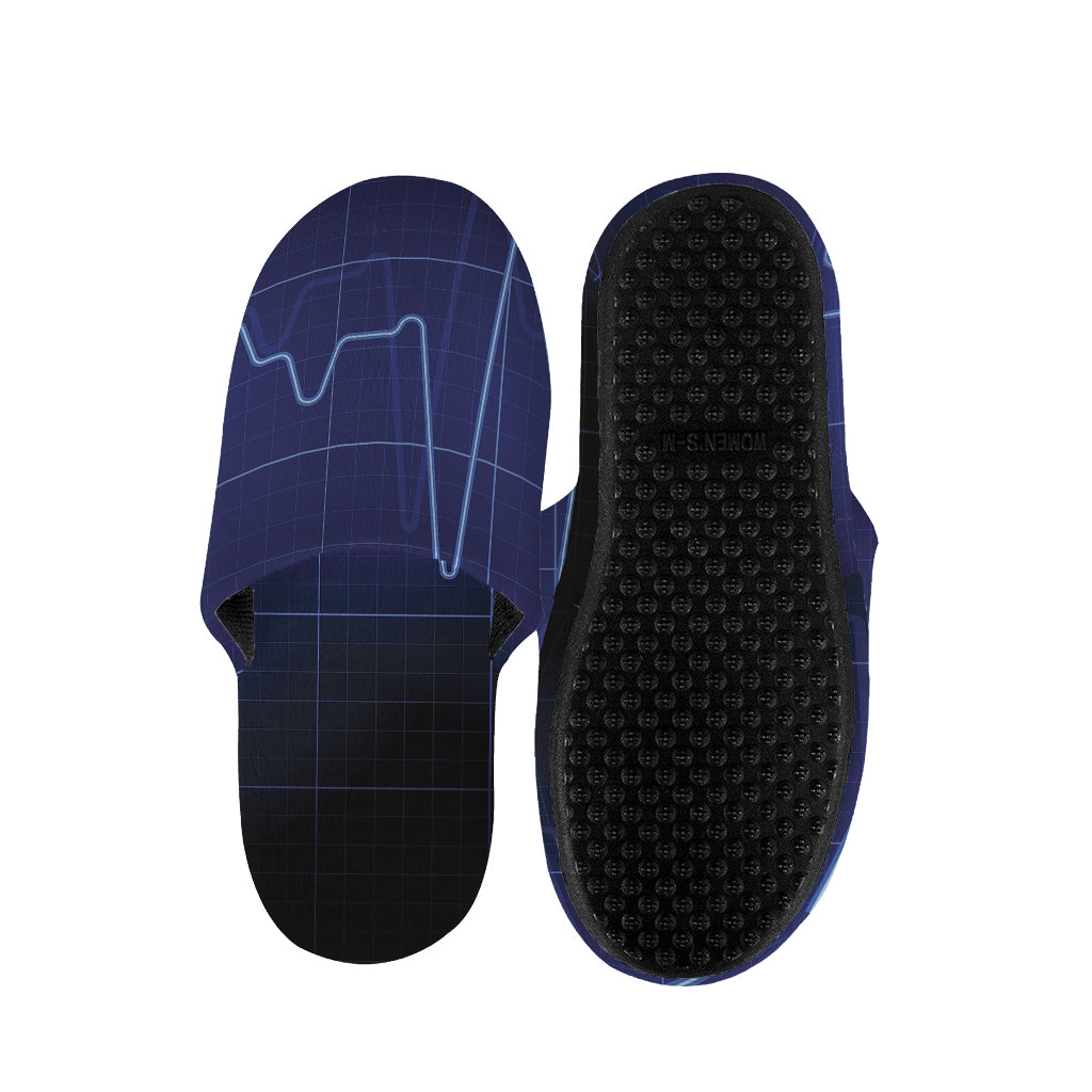 Blue Heartbeat Print Slippers