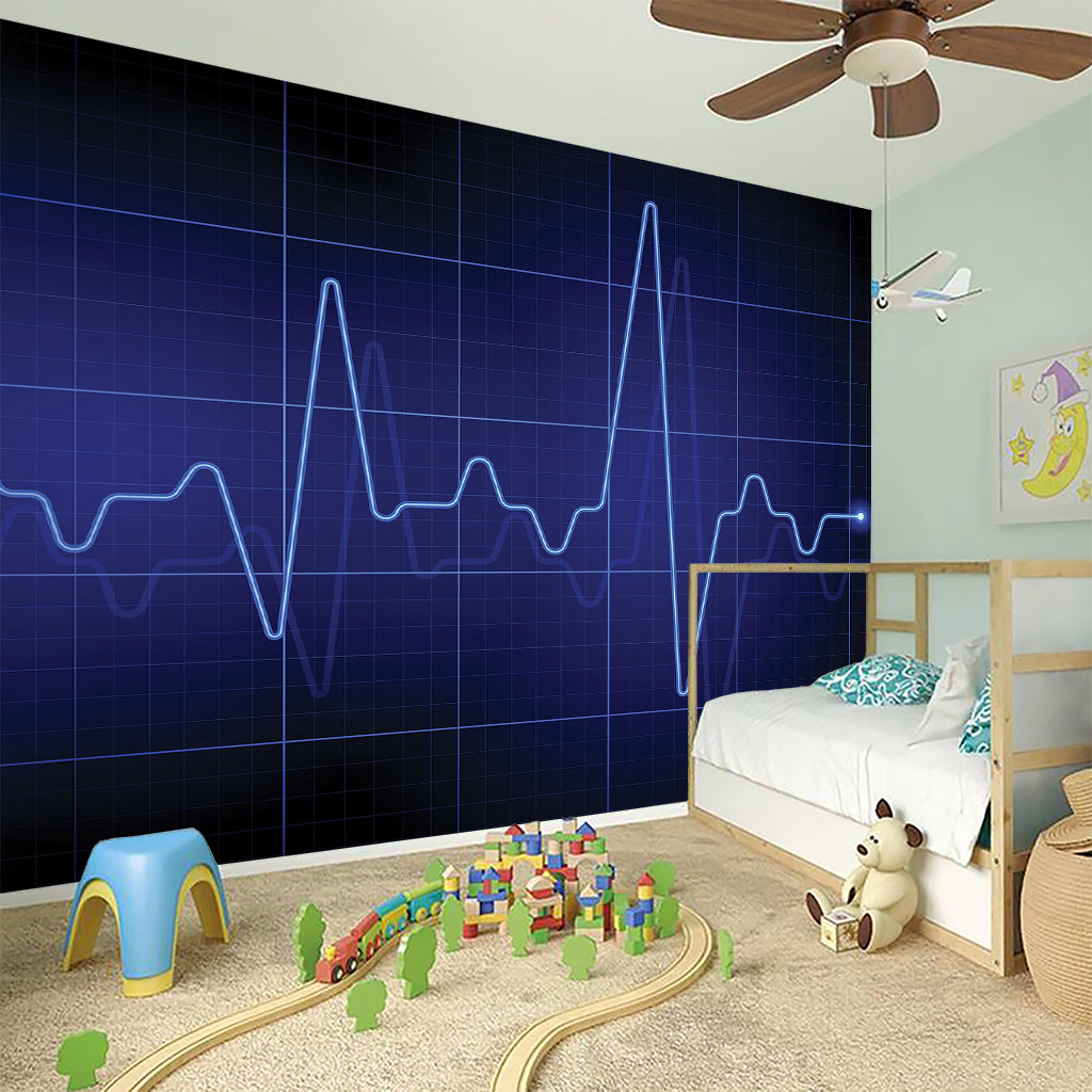 Blue Heartbeat Print Wall Sticker