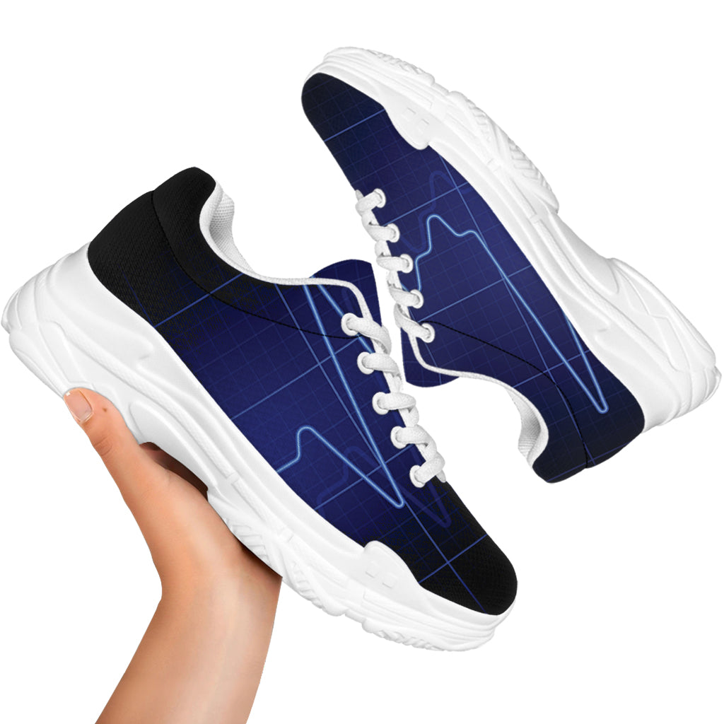 Blue Heartbeat Print White Chunky Shoes