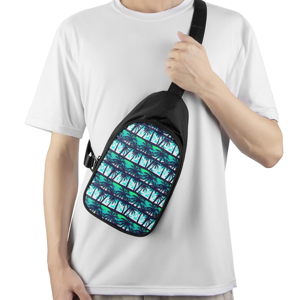 Blue Hibiscus Palm Tree Pattern Print Chest Bag