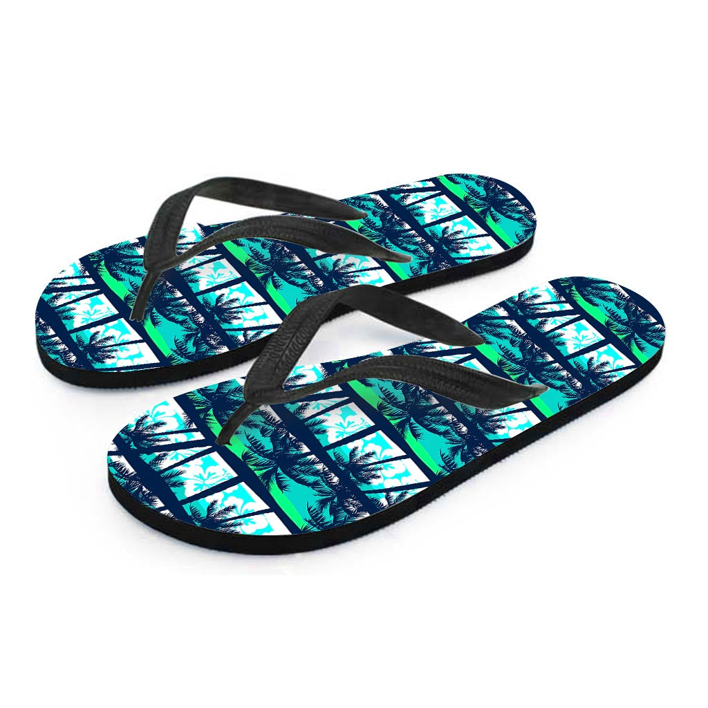 Blue Hibiscus Palm Tree Pattern Print Flip Flops