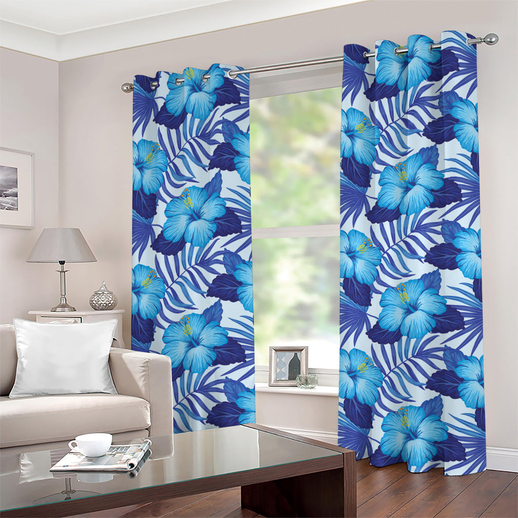 Blue Hibiscus Tropical Pattern Print Grommet Curtains