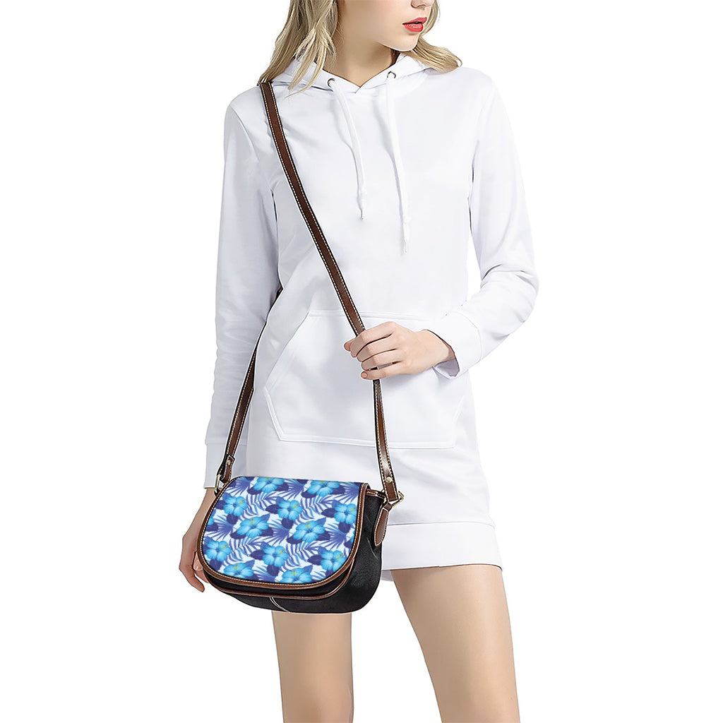 Blue Hibiscus Tropical Pattern Print Saddle Bag