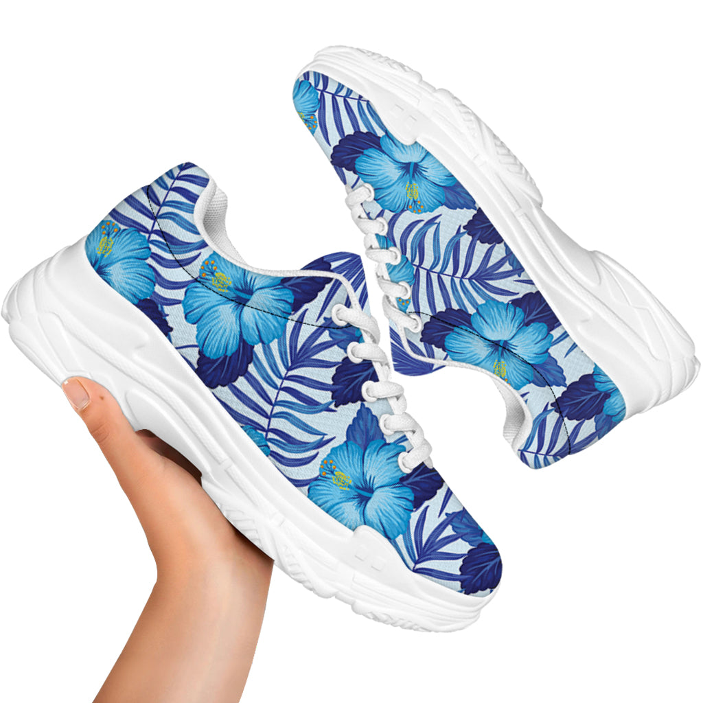 Blue Hibiscus Tropical Pattern Print White Chunky Shoes