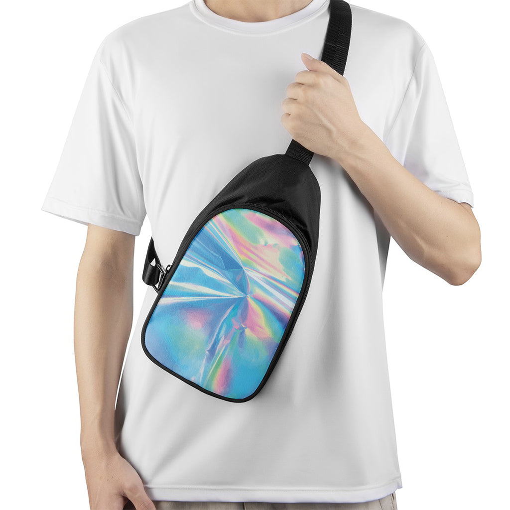 Blue Holographic Print Chest Bag