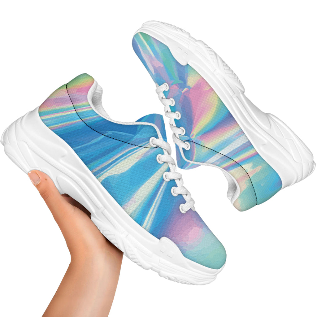 Blue Holographic Print White Chunky Shoes