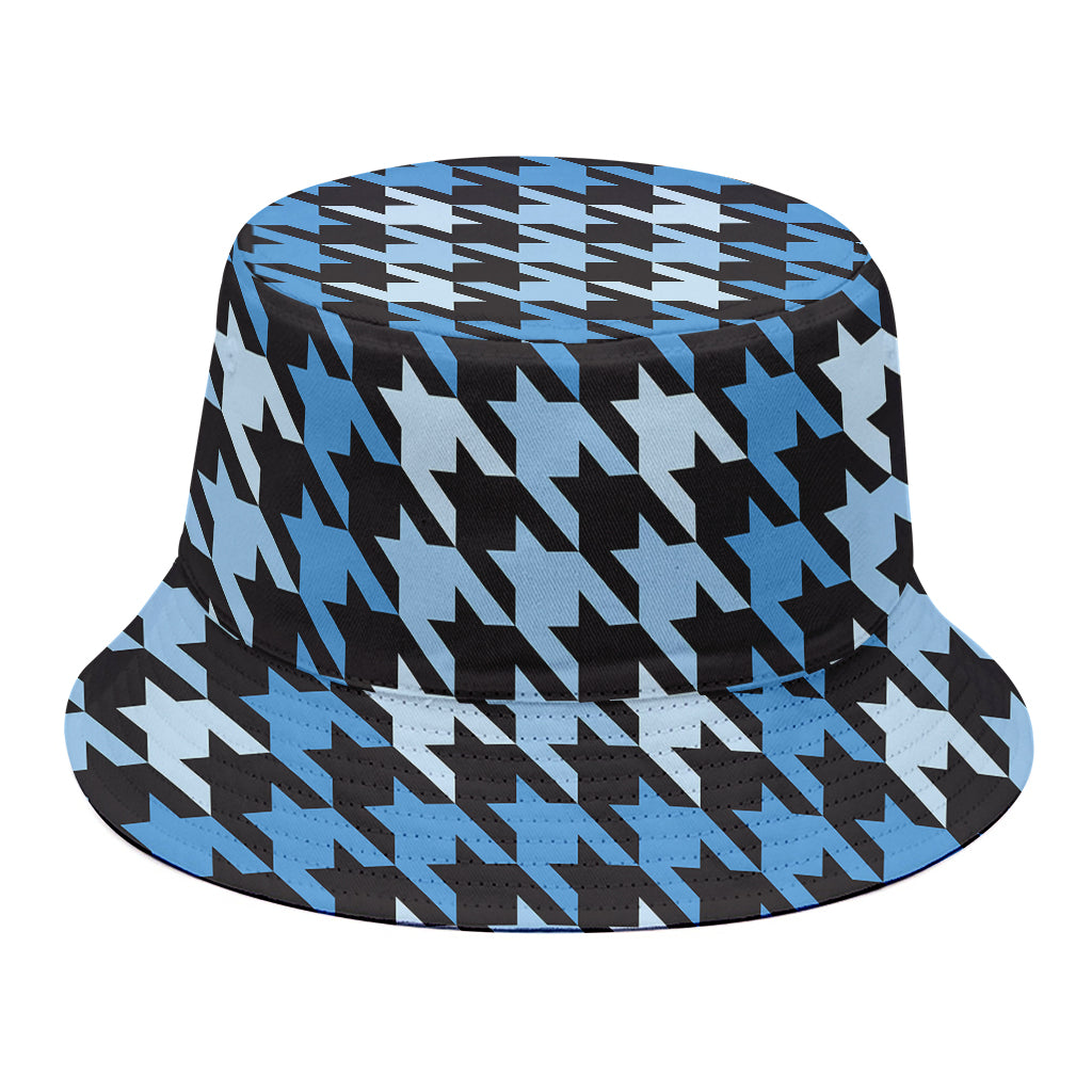 Blue Houndstooth Pattern Print Bucket Hat