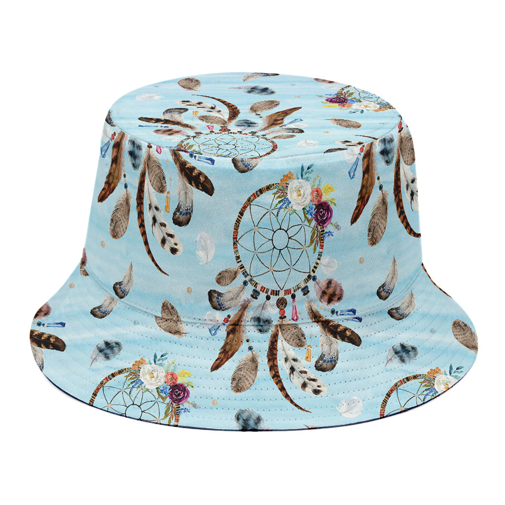 Blue Indian Dream Catcher Pattern Print Bucket Hat