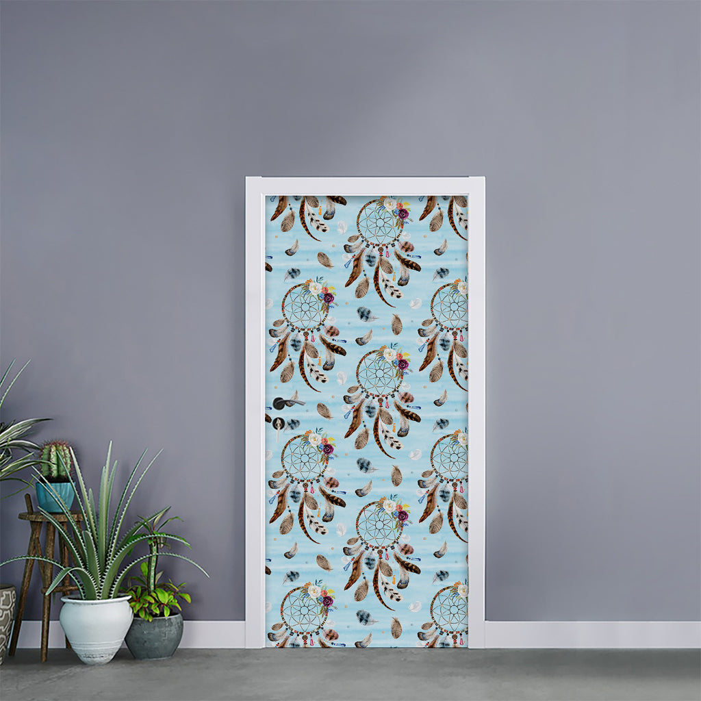 Blue Indian Dream Catcher Pattern Print Door Sticker