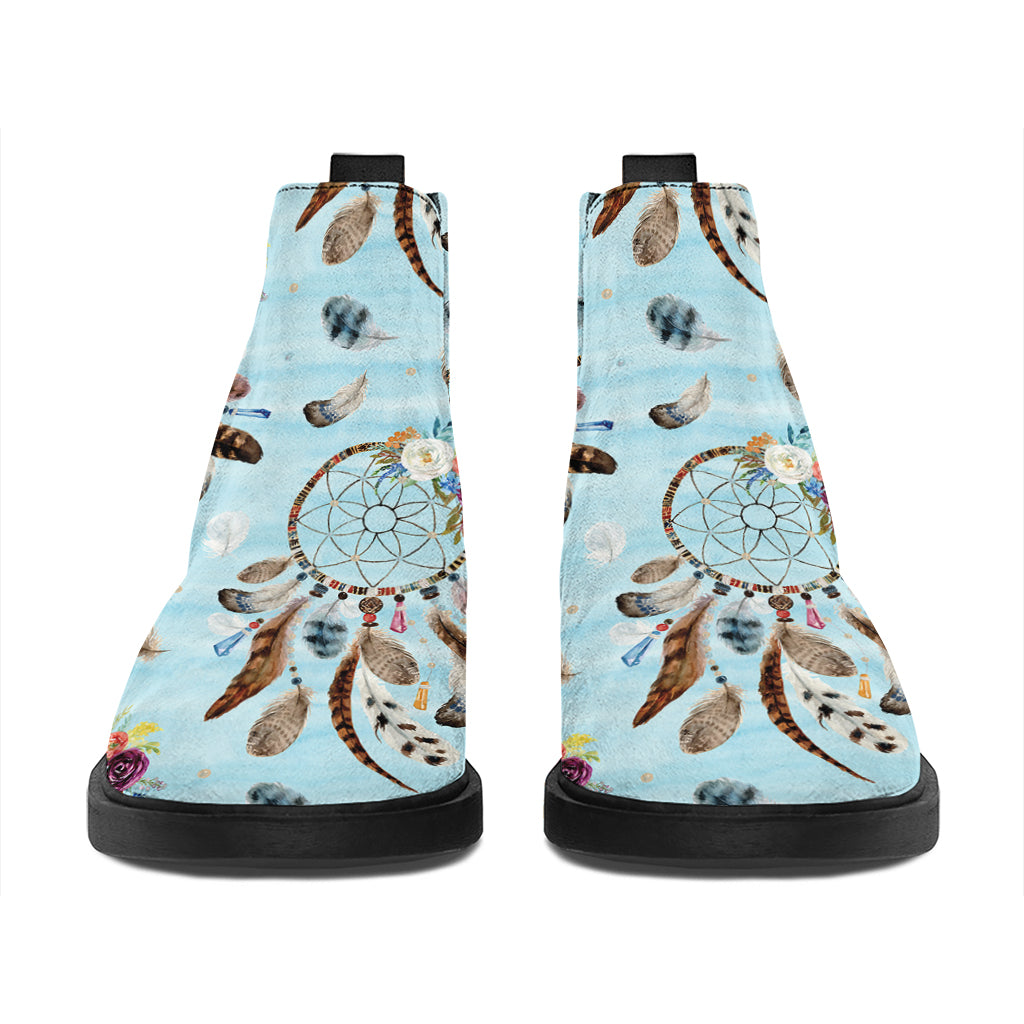 Blue Indian Dream Catcher Pattern Print Flat Ankle Boots