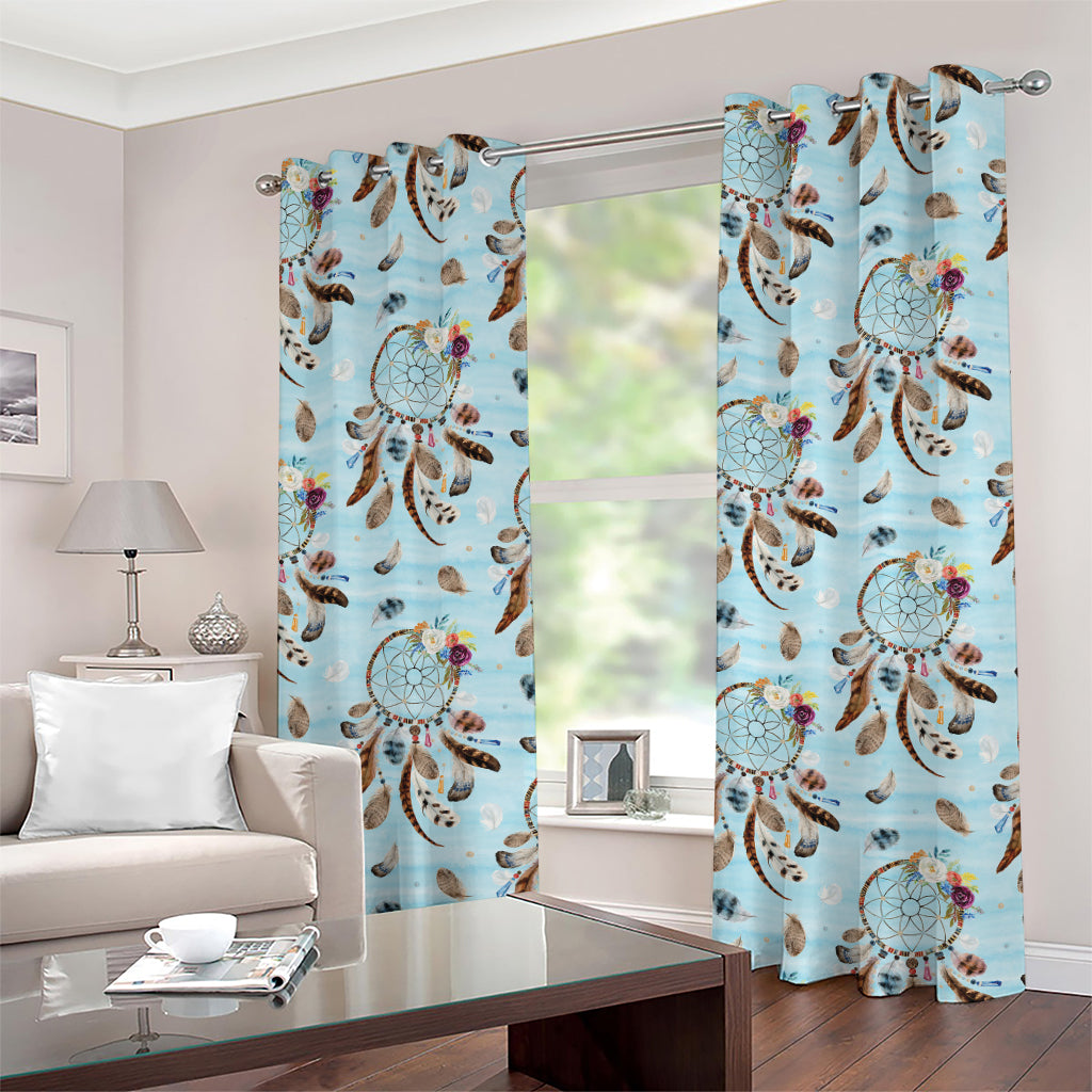 Blue Indian Dream Catcher Pattern Print Grommet Curtains