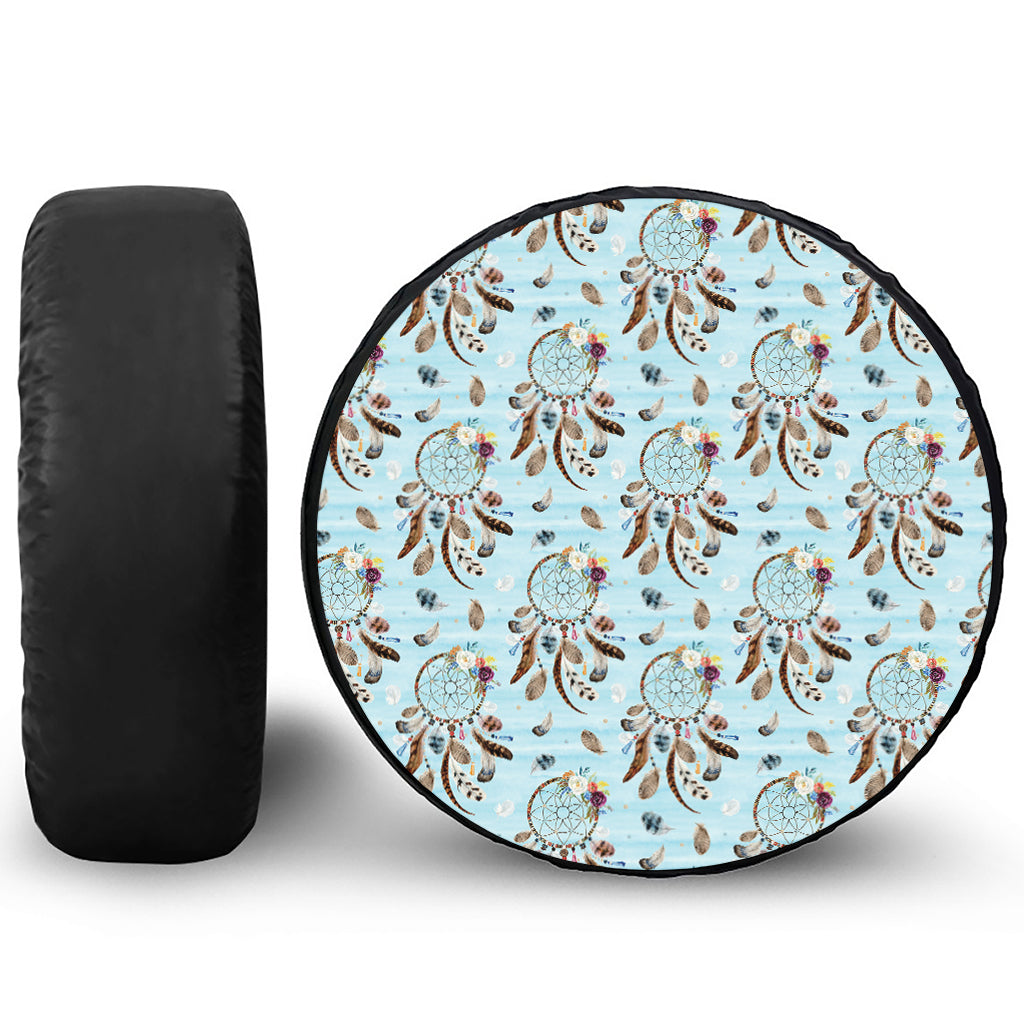Blue Indian Dream Catcher Pattern Print Leather Spare Tire Cover