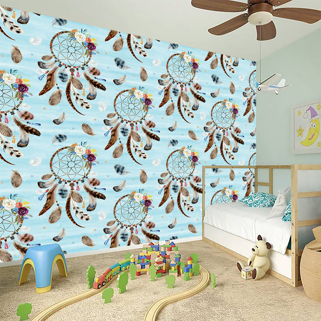 Blue Indian Dream Catcher Pattern Print Wall Sticker