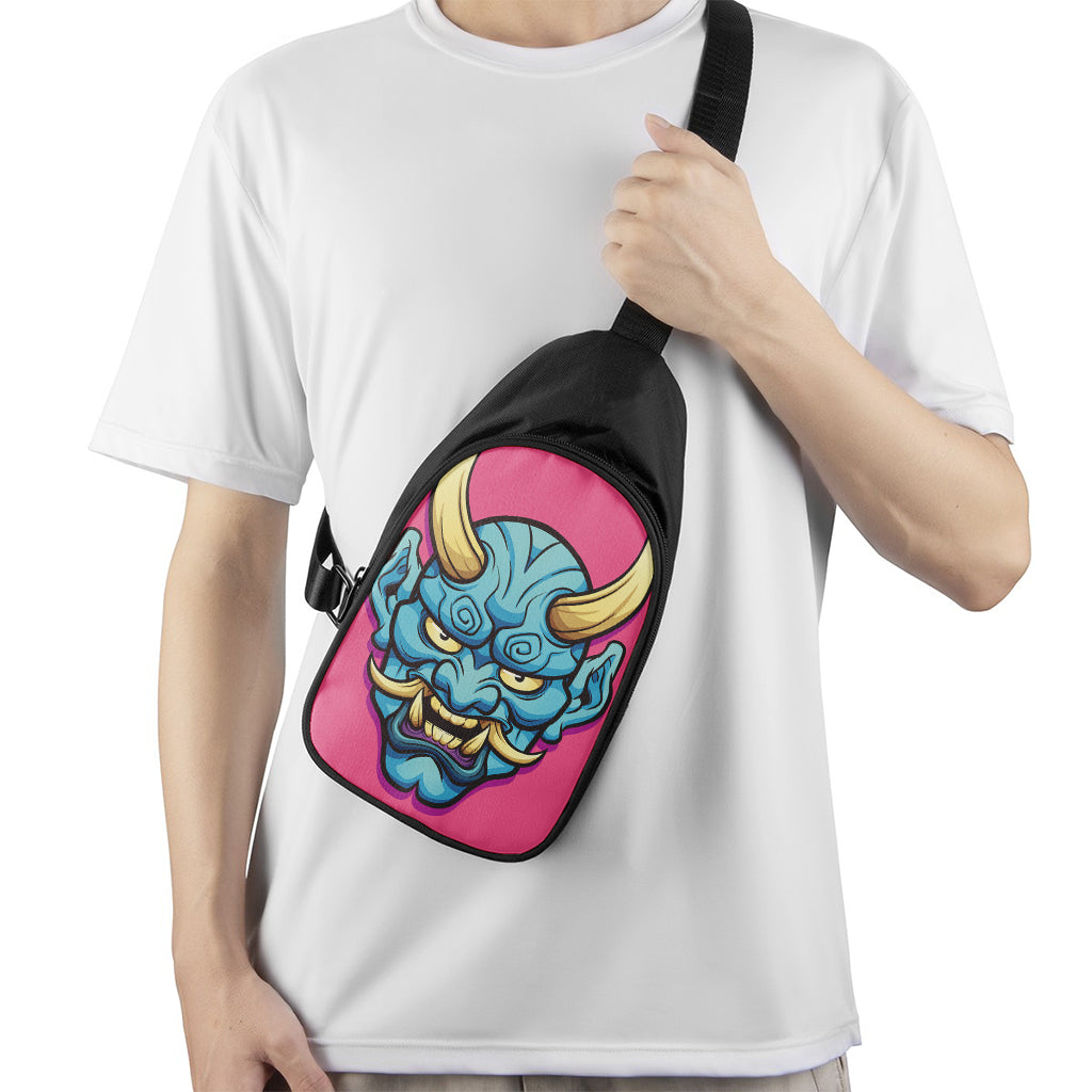 Blue Japanese Demon Print Chest Bag