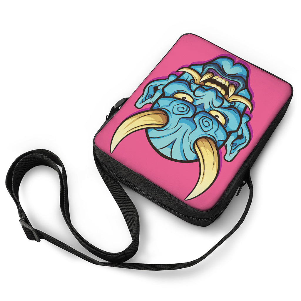 Blue Japanese Demon Print Rectangular Crossbody Bag