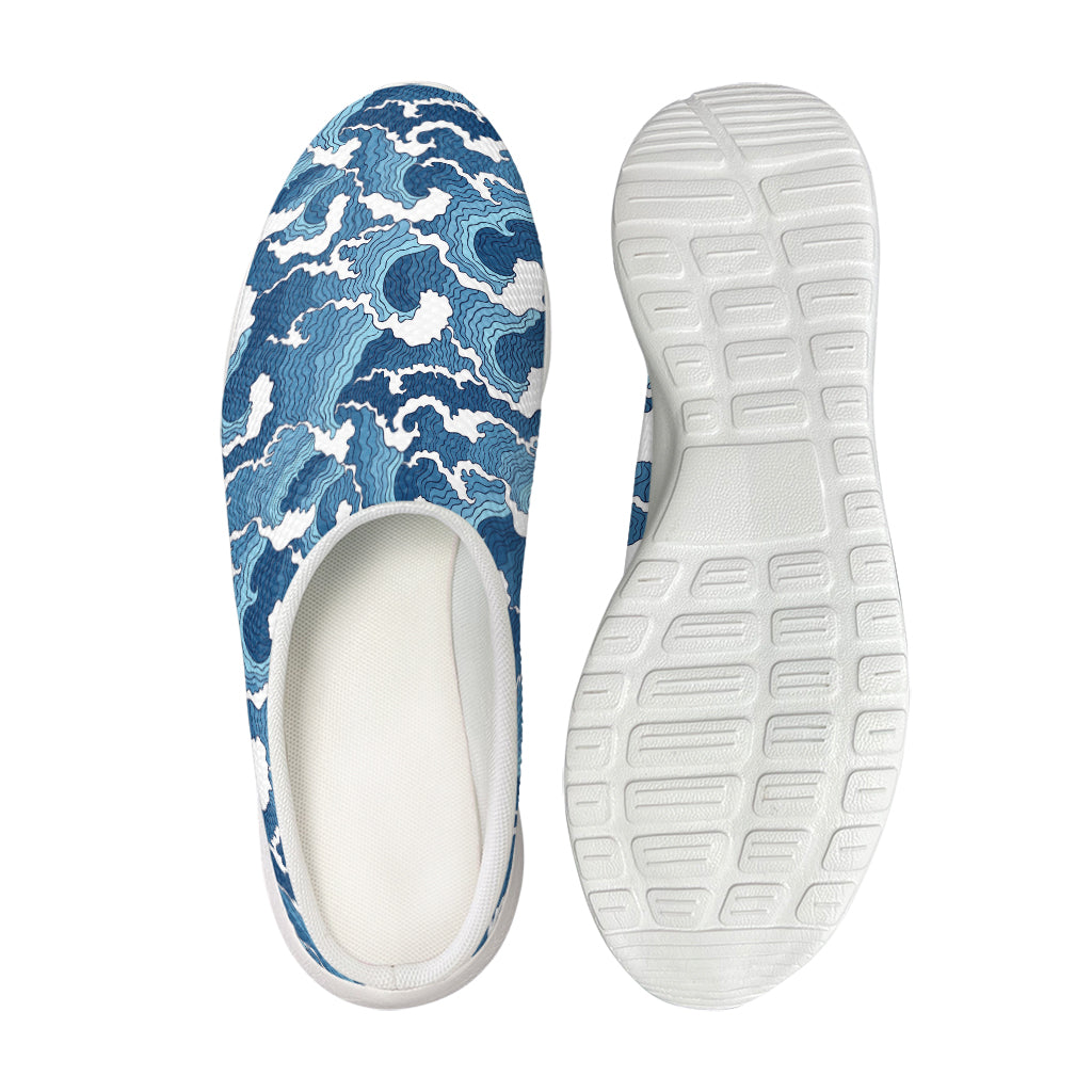 Blue Japanese Wave Pattern Print Mesh Casual Shoes