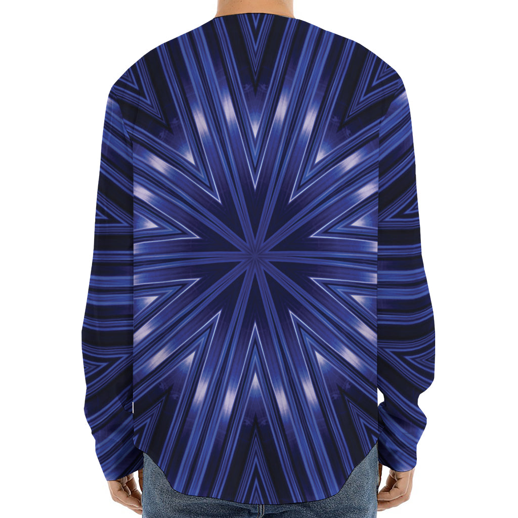 Blue Kaleidoscope Print Long Sleeve Baseball Jersey