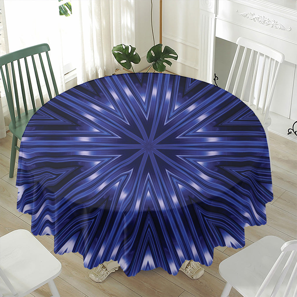 Blue Kaleidoscope Print Waterproof Round Tablecloth