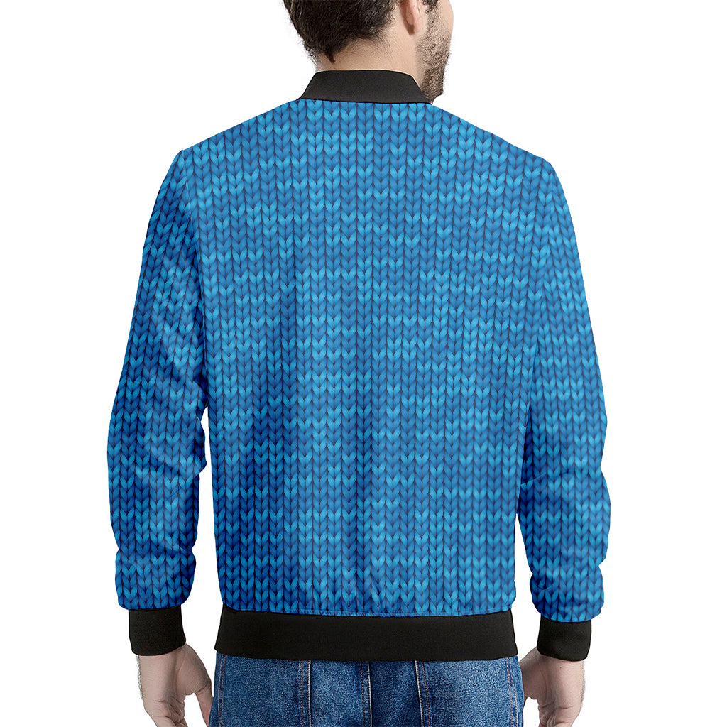 Blue Knitted Pattern Print Men's Bomber Jacket