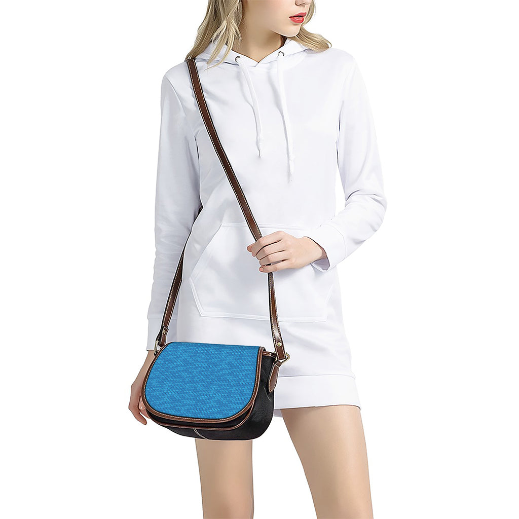 Blue Knitted Pattern Print Saddle Bag