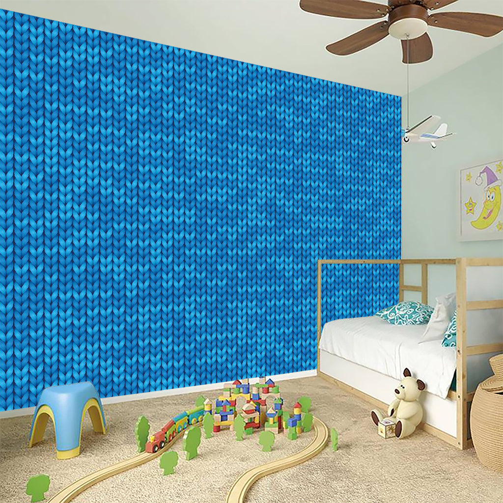 Blue Knitted Pattern Print Wall Sticker