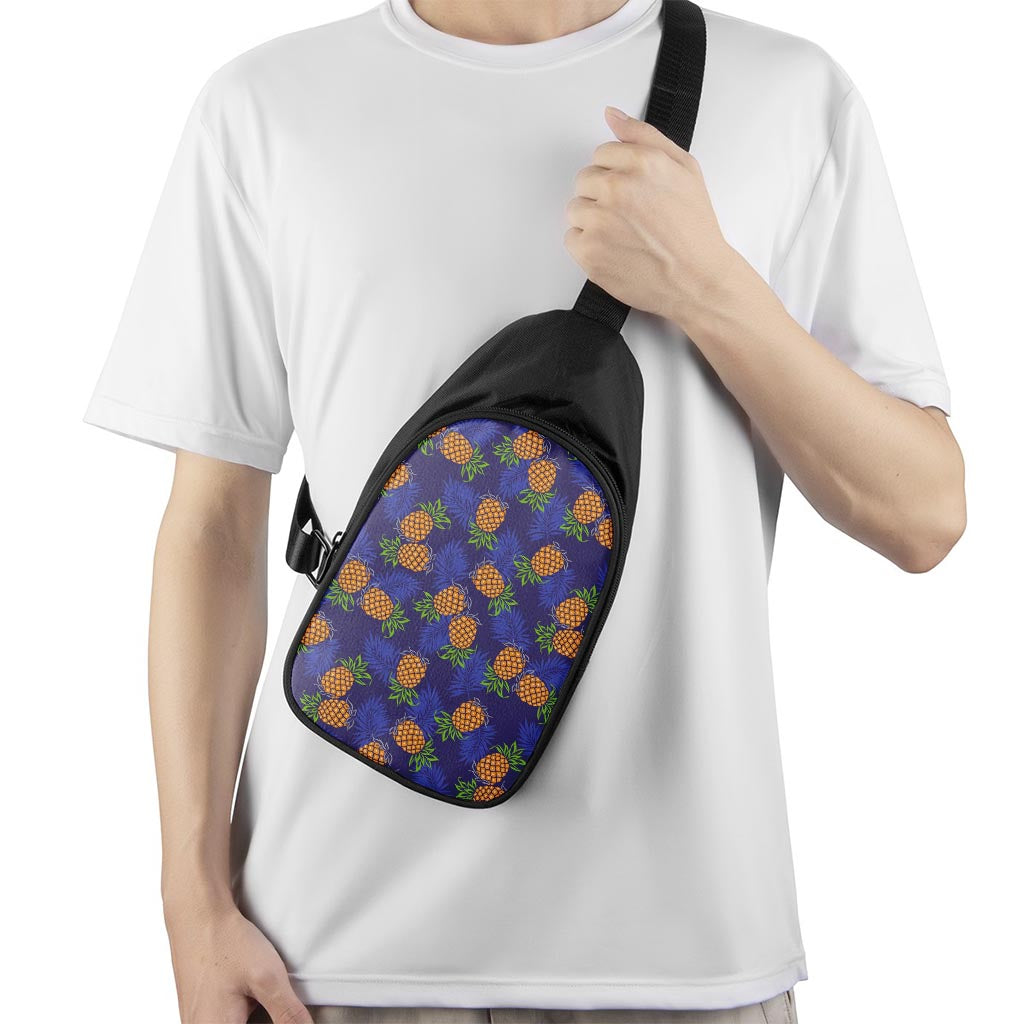 Blue Leaf Pineapple Pattern Print Chest Bag