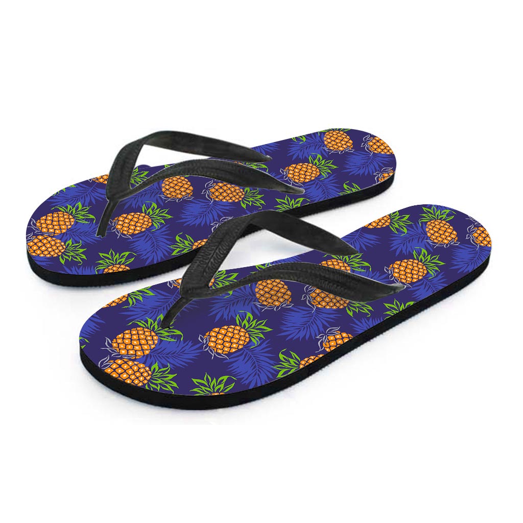 Blue Leaf Pineapple Pattern Print Flip Flops