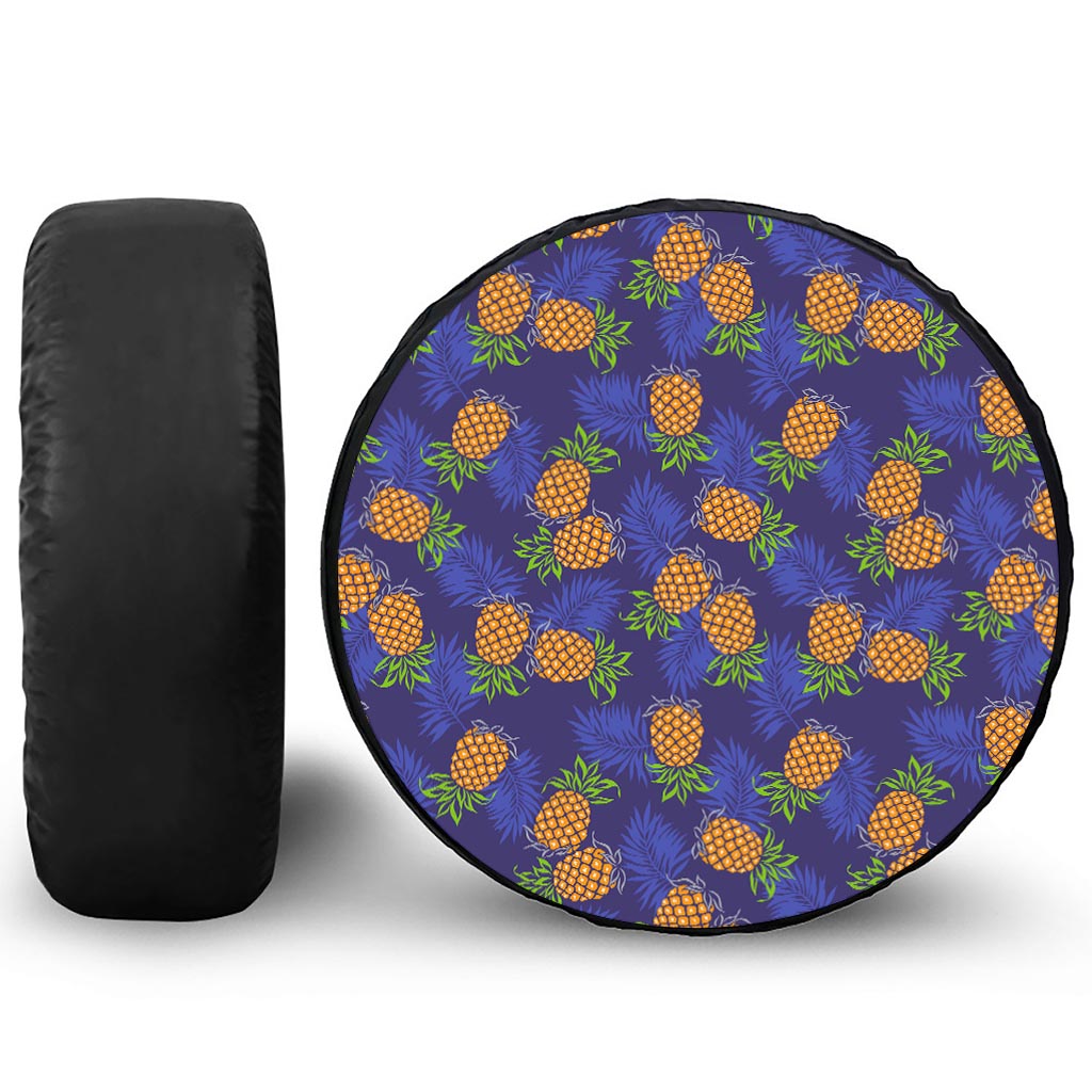 Blue Leaf Pineapple Pattern Print Tire Cover