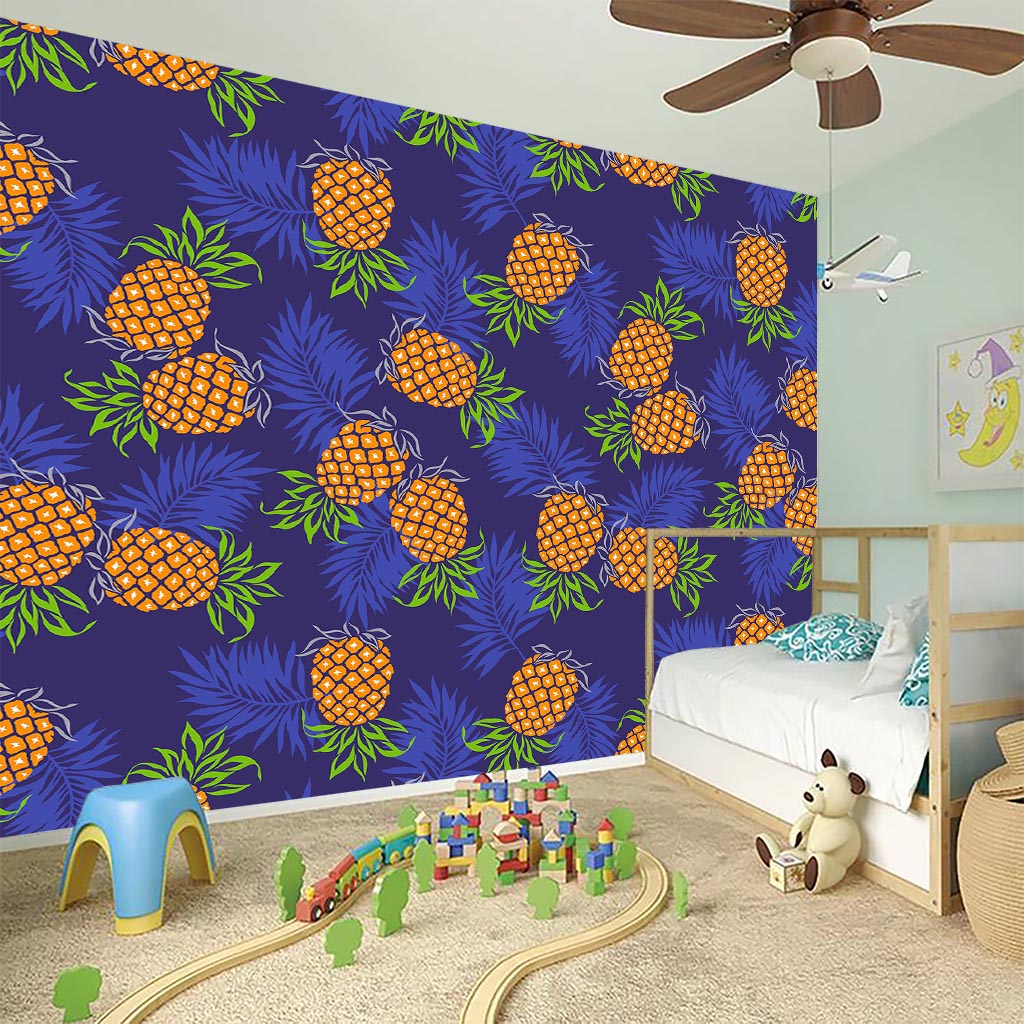Blue Leaf Pineapple Pattern Print Wall Sticker