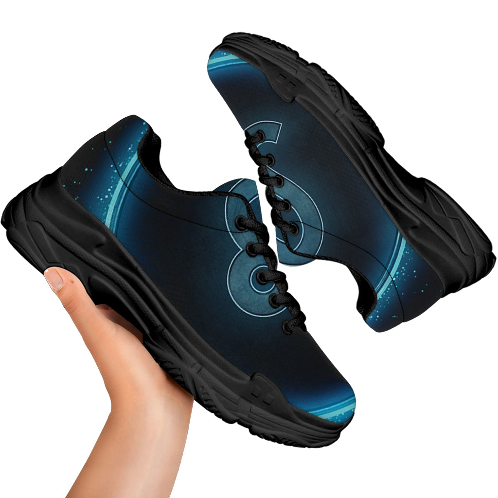 Blue Leo Zodiac Sign Print Black Chunky Shoes