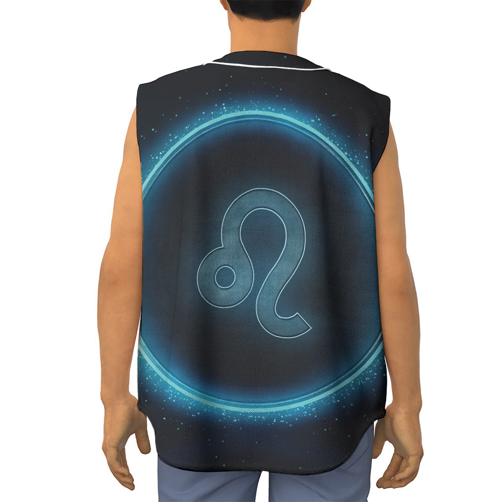 Blue Leo Zodiac Sign Print Sleeveless Baseball Jersey