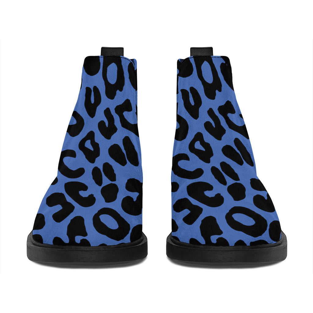 Blue Leopard Print Flat Ankle Boots