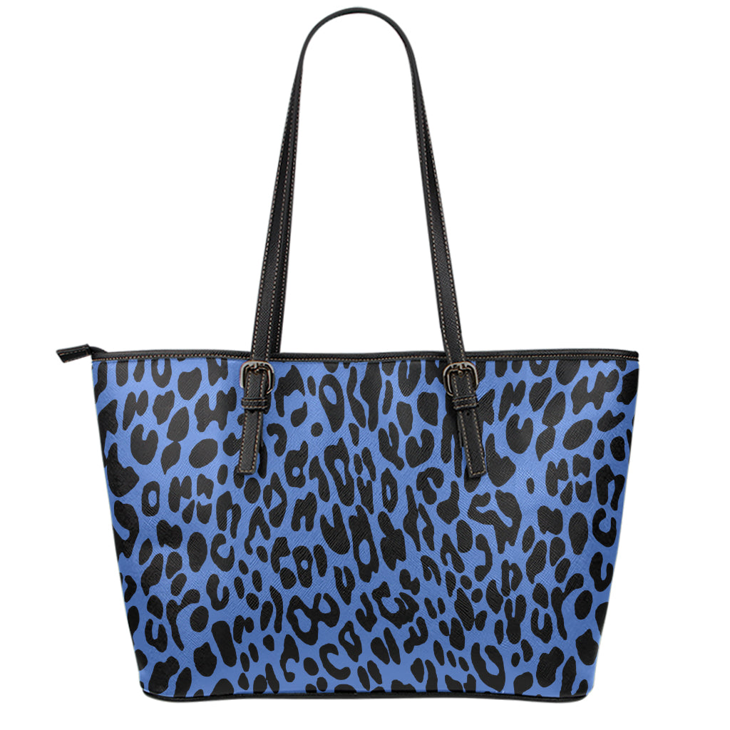 Blue Leopard Print Leather Tote Bag
