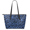 Blue Leopard Print Leather Tote Bag