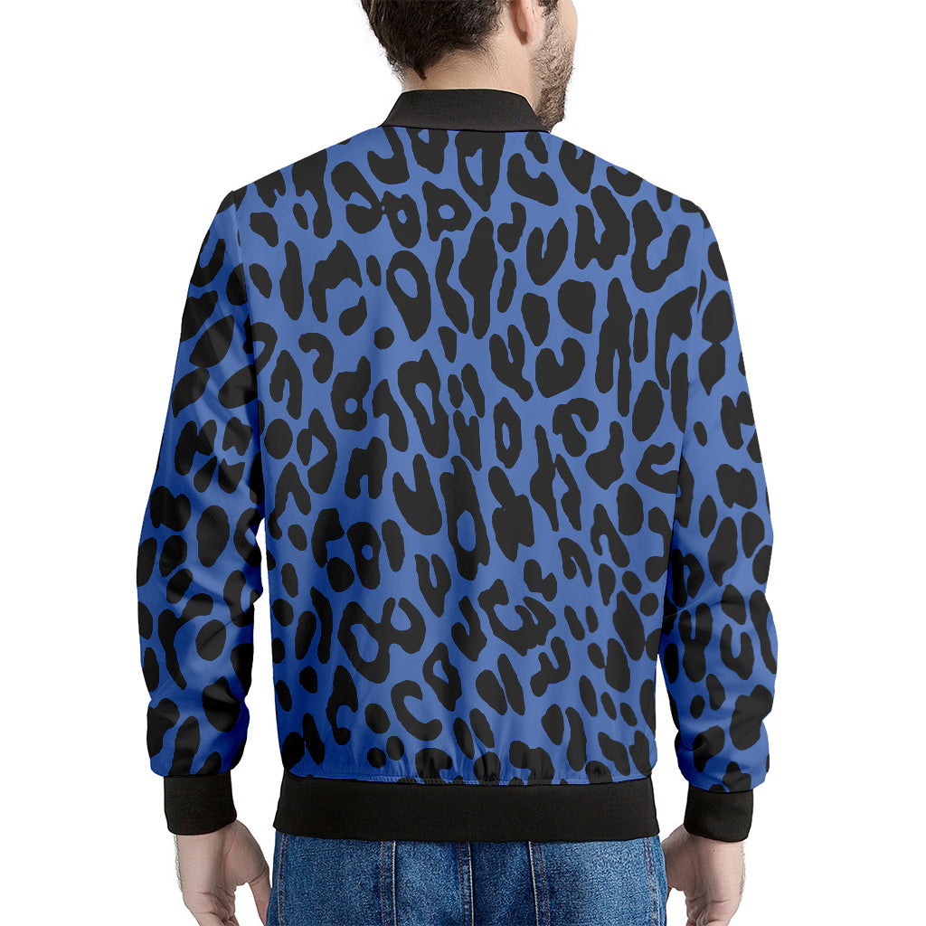 Blue Leopard Print Men's Bomber Jacket