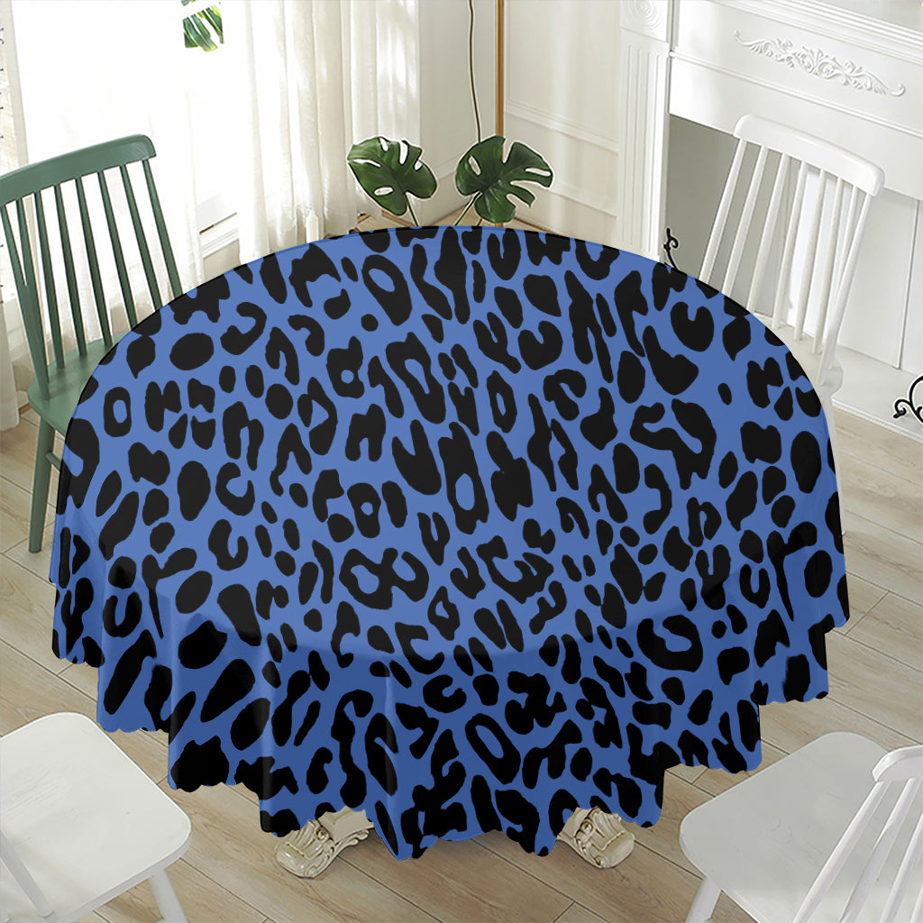 Blue Leopard Print Waterproof Round Tablecloth