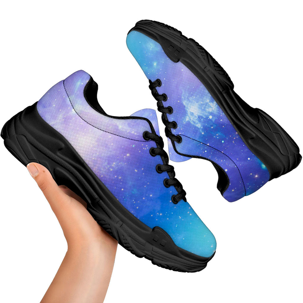 Blue Light Nebula Galaxy Space Print Black Chunky Shoes