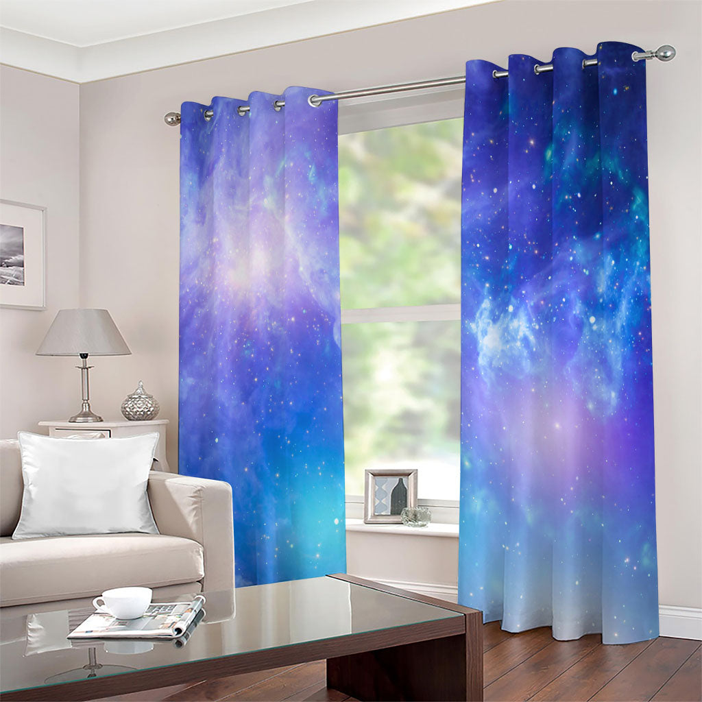 Blue Light Nebula Galaxy Space Print Extra Wide Grommet Curtains