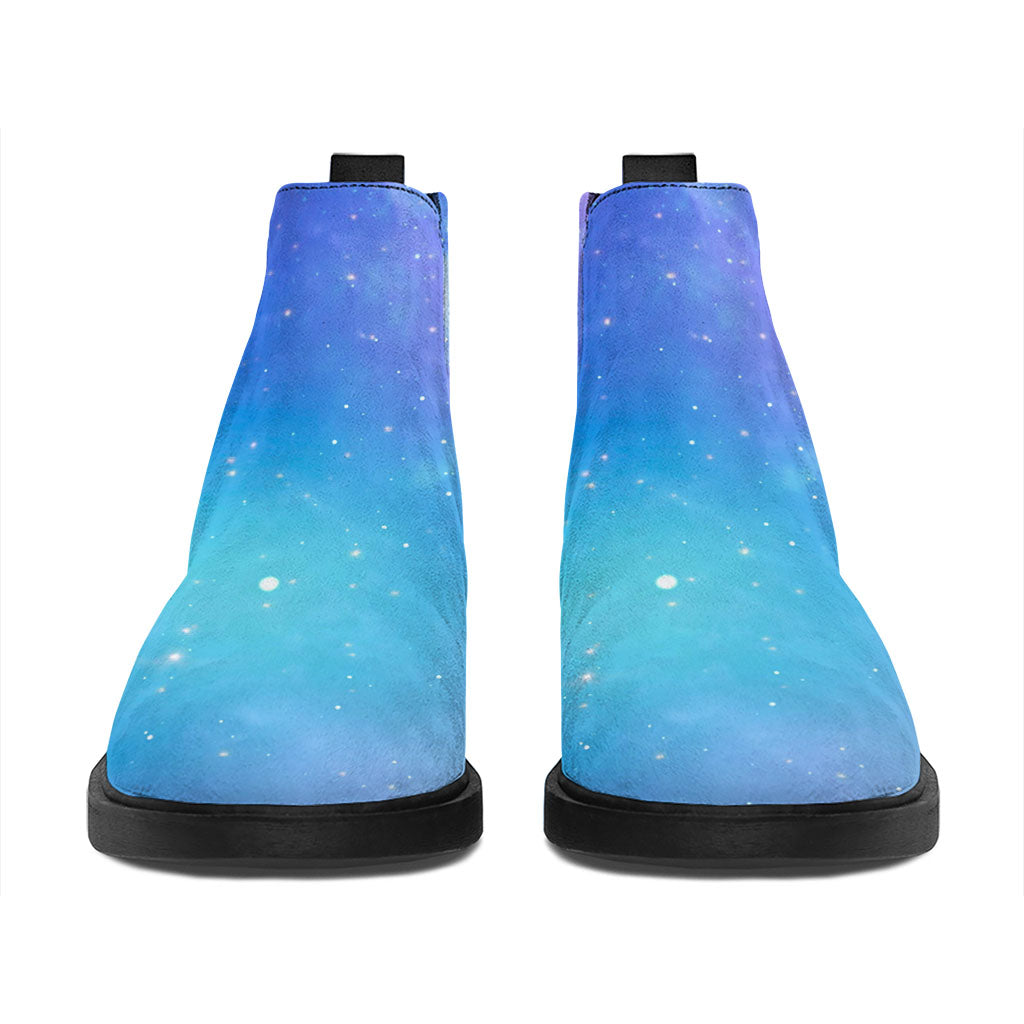 Blue Light Nebula Galaxy Space Print Flat Ankle Boots
