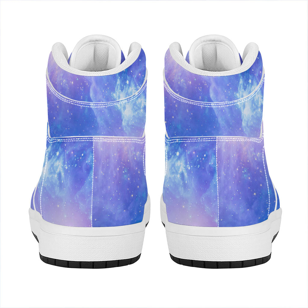Blue Light Nebula Galaxy Space Print High Top Leather Sneakers