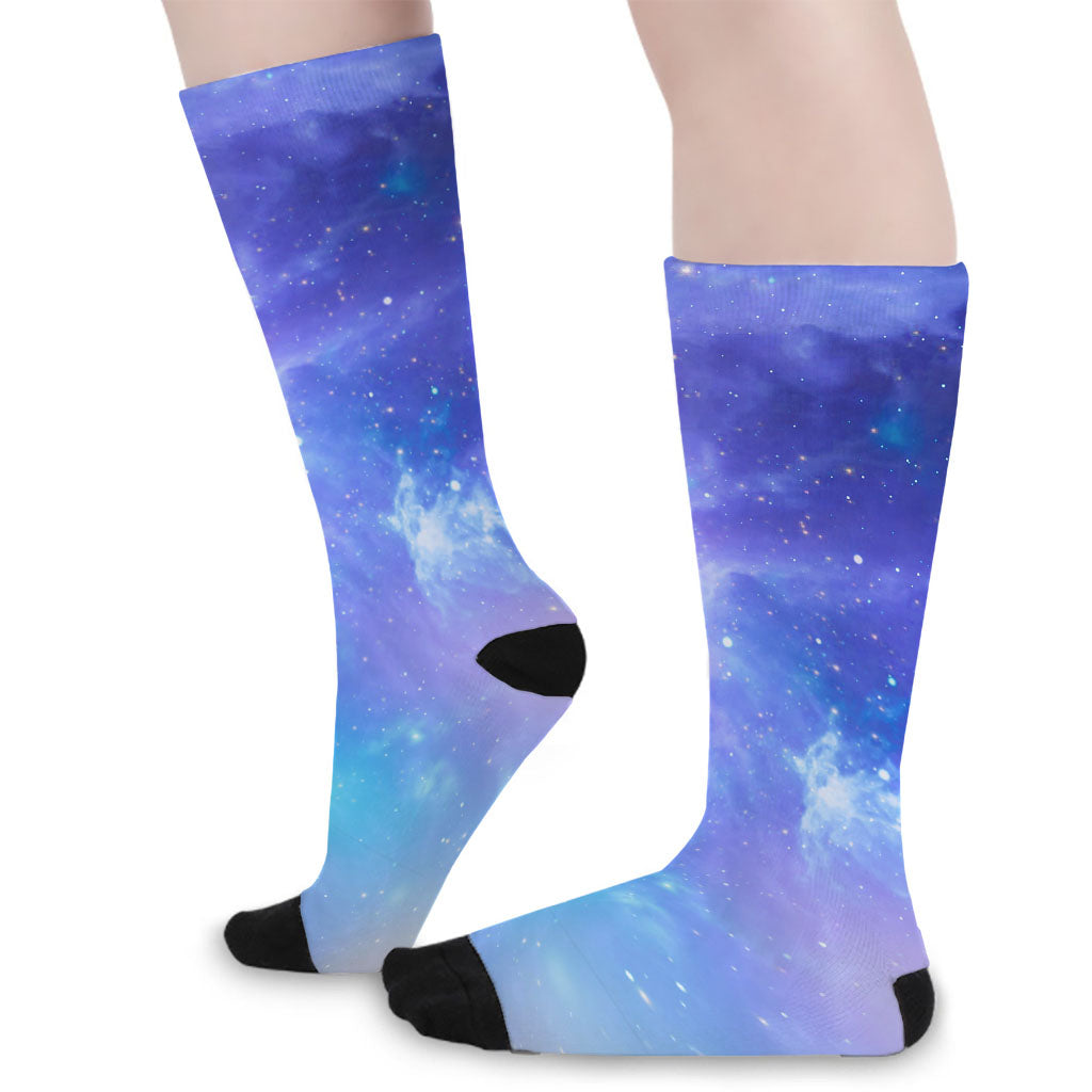 Blue Light Nebula Galaxy Space Print Long Socks
