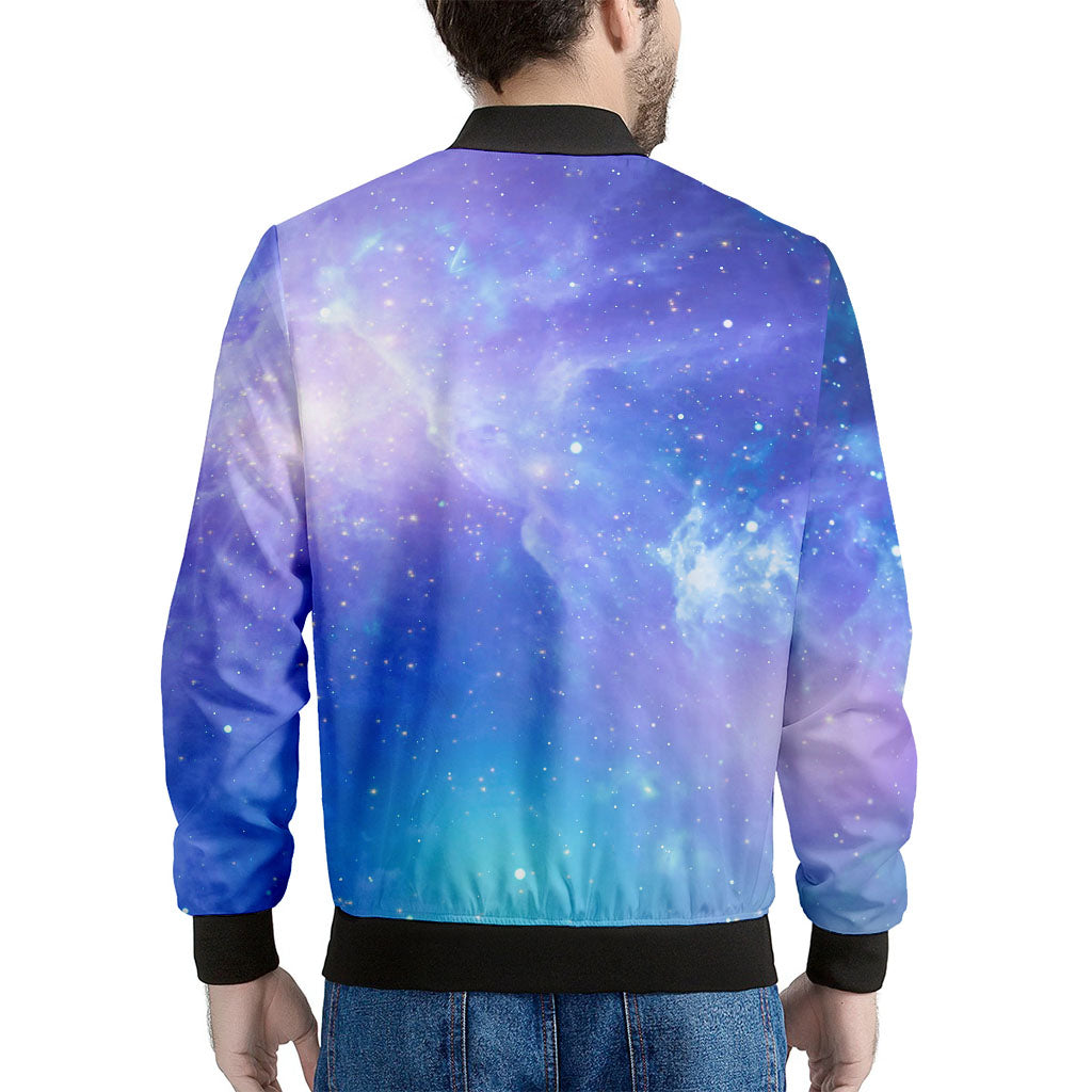 Blue Light Nebula Galaxy Space Print Men's Bomber Jacket