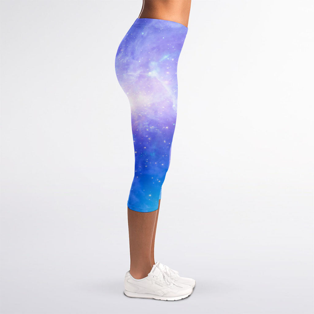 Blue Light Nebula Galaxy Space Print Women's Capri Leggings