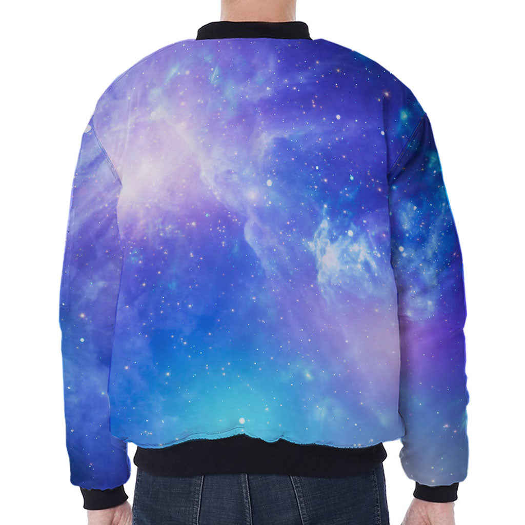Blue Light Nebula Galaxy Space Print Zip Sleeve Bomber Jacket