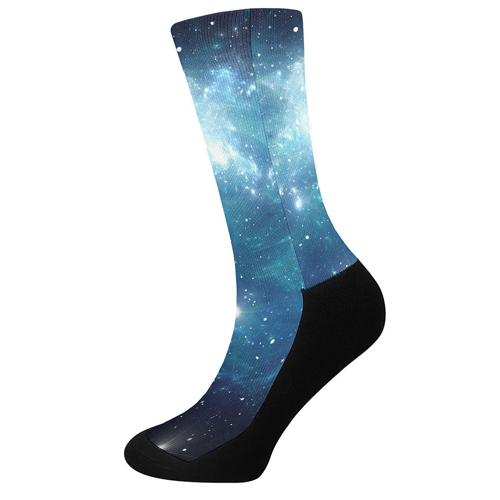 Blue Light Sparkle Galaxy Space Print Crew Socks