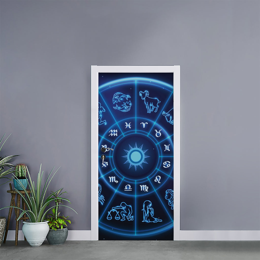 Blue Light Zodiac Circle Print Door Sticker