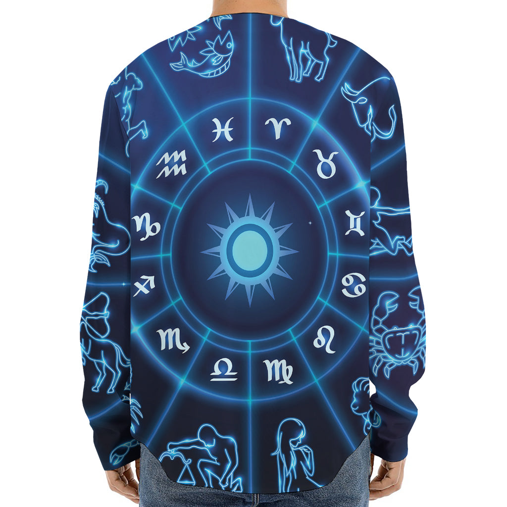 Blue Light Zodiac Circle Print Long Sleeve Baseball Jersey