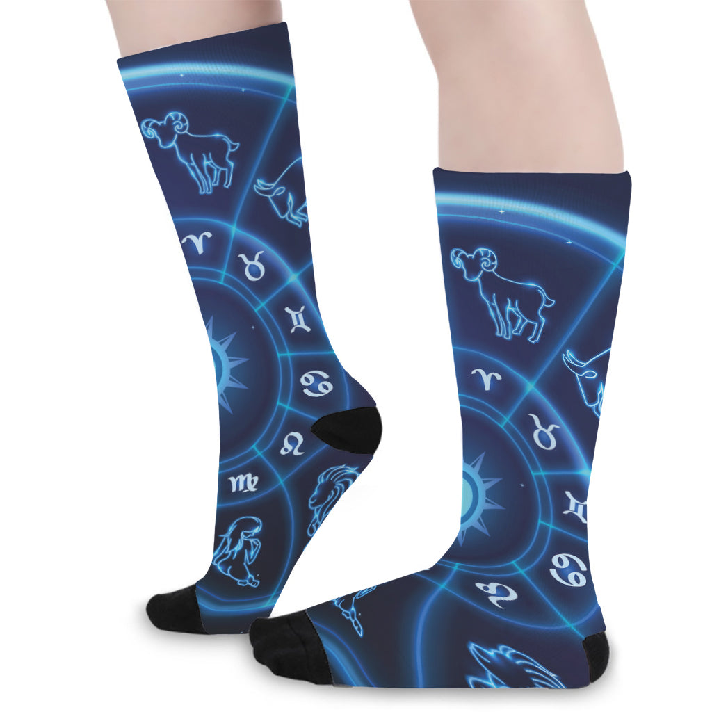 Blue Light Zodiac Circle Print Long Socks