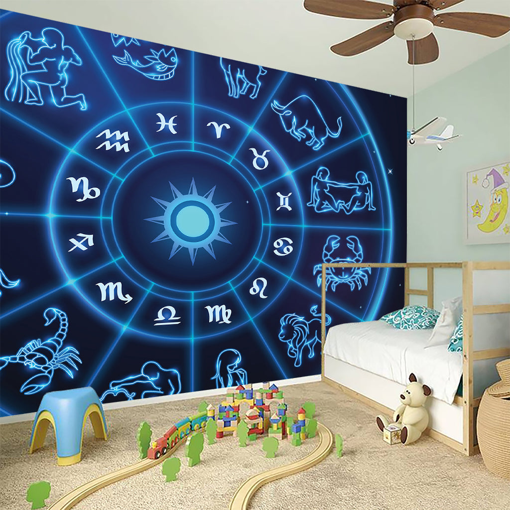 Blue Light Zodiac Circle Print Wall Sticker