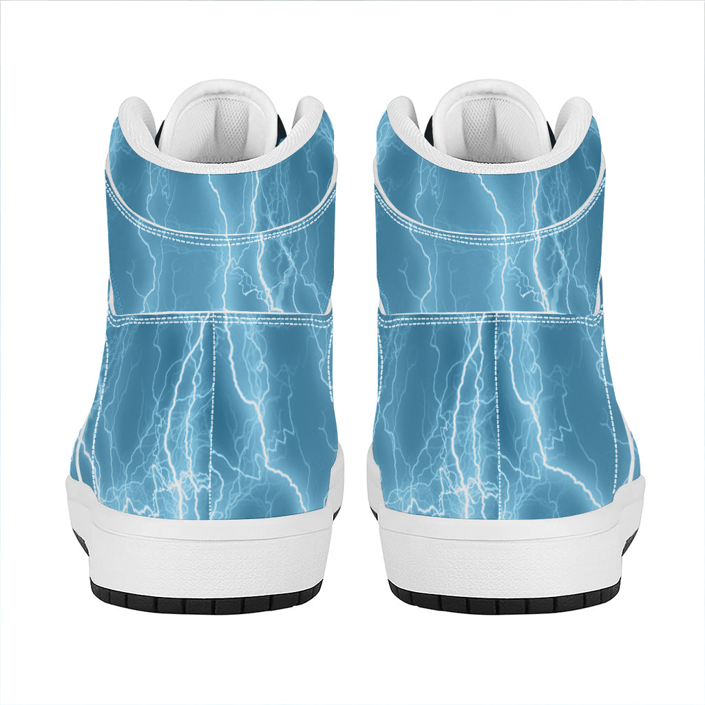 Blue Lightning Print High Top Leather Sneakers